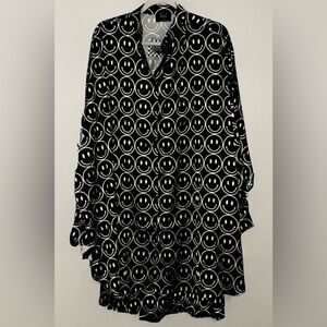 Dressed In Lala Smiley Face Women's Medium M Satin Playsuit Lounge Top Only